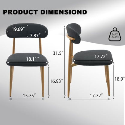 FREKEN Modern Upholstered Dining Chairs Set of 4, Mid-Century Metal Frame with Wood Grain, Linen Fabric Side Chair for Kitchen Dining Room, 350lbs Capacity, Black - color: Black - Wood Grain Legs, size: Set of 4