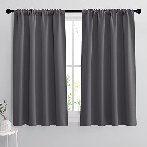 RYB HOME Grey Blackout Curtains for Kitchen Bedroom Bathroom Basement RV | Thermal Insulated, Noise Reducing, Energy Efficiency, Heat Blocking, Small Window Decor for Campers, W42 x L45, 2 Panels - color: Grey, size: 42"W x 45"L (Pack of 2)