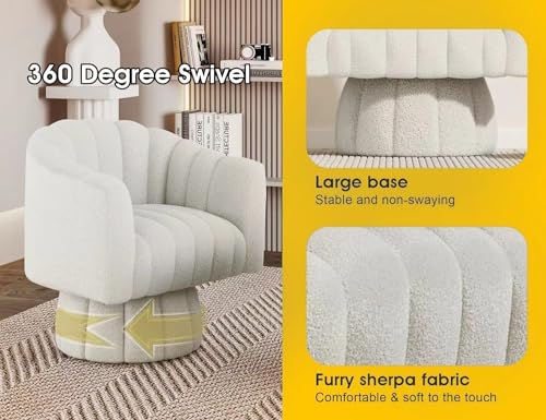 Dewhut Swivel Accent Chair, Barrel Accent Chair, Teddy, Cream | Teddy Upholstered Round Arm Chair with 360° Swivel Base, Mid Century Modern Living Room Chair, Easy Setup - color: Cream