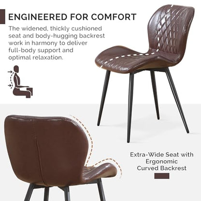 Dining Chairs Set of 2, Comfy Modern Dining Chairs with Thick Cushions, Upholstered Faux Leather Kitchen Side Chairs with Adjustable Metal Legs for Dining Room (Coffee) - color: Coffee, size: Set of 2