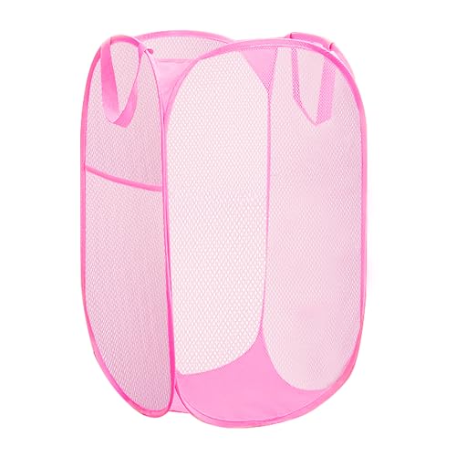 Portable Mesh Pop Up Laundry Hamper Reinforced Pink Vertical Collapsible Laundry Basket With Strong Handles for Easy Storage, Suitable for Bedroom, College Dorms, Travel, RV - color: Pink