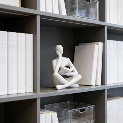 Bookshelf Decor Thinker Statue - Abstract Art Reading Thinker Sculpture Figurine Aesthetic, Modern Home Decoration for Living Room Office Shelves Coffee Table Desk Decor(White)