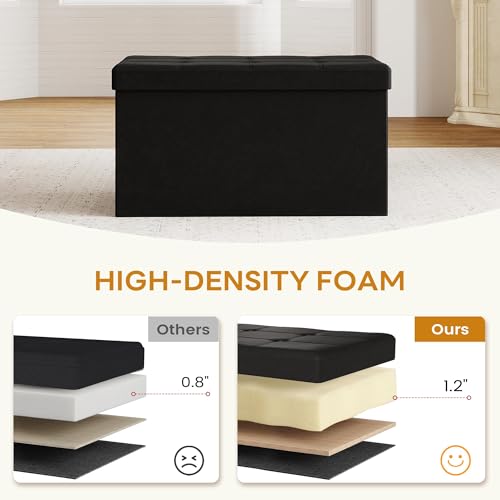 31.5" Folding Storage Ottoman Bench,Rectangle Foot Rest Stool for Living Room and Bedroom Holds 660 lbs,Synthetic Leather,Black - color: Black-31.5"