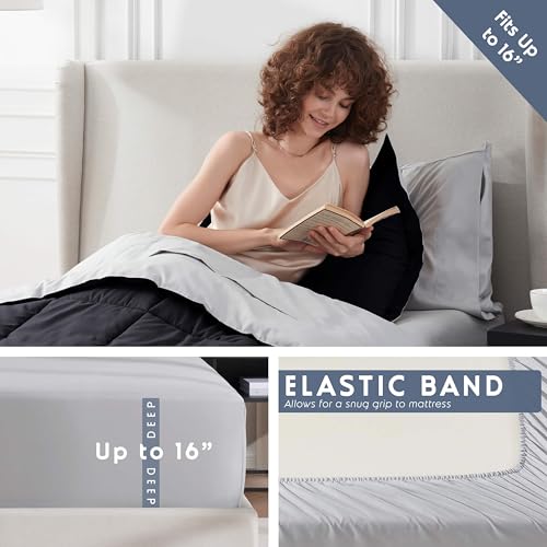 Nestl 5 Piece Twin Comforter Set – Black Reversible Bed in a Bag – Complete Twin Size Bedding Set with Sheets, Pillowcase and Sham - color: Black, size: Twin