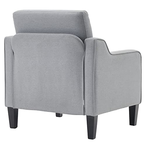 VINGLI Mid Century Modern Accent Chair, Light Grey Fabric Accent Chairs for Living Room Upholstered Armchair with Scooped Arms for Bedroom, Apartment, Studio, Office, Waiting Room - color: Light Grey