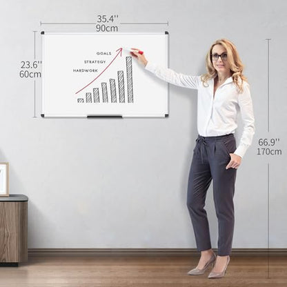 VIZ-PRO Magnetic Dry Erase Board, 36 X 24 Inches, Silver Aluminium Frame - size: 36"W x 24"H