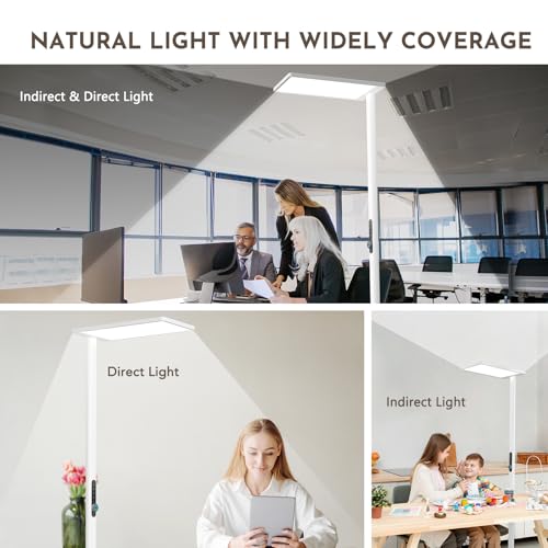 100W Led Floor Lamp Motion Sensor, 9000LM Eye Care Reading Light | 77" Tall Floor Lamp, 4000K Daylight, Full Spectrum, RG0, CRI≥97, Dimmable Bright Standing Lamp for Home Office, Living Room