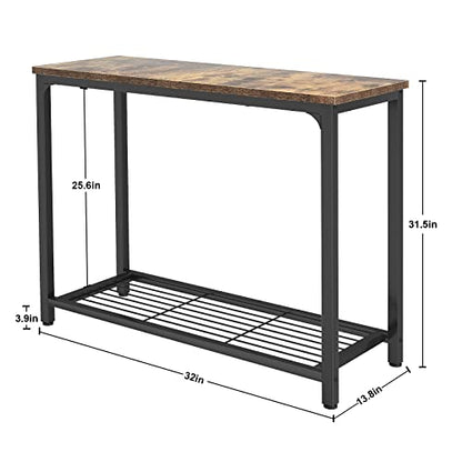 Ecoprsio Small Console Table Sofa Table with Mesh Shelves, 2 Tier Entryway Table Foyer Table for Entryway, Front Hall, Hallway, Sofa, Couch, Living Room, Bar, Kitchen, 32 Inch, Rustic Brown - color: Rustic Brown, style: 2-Tier