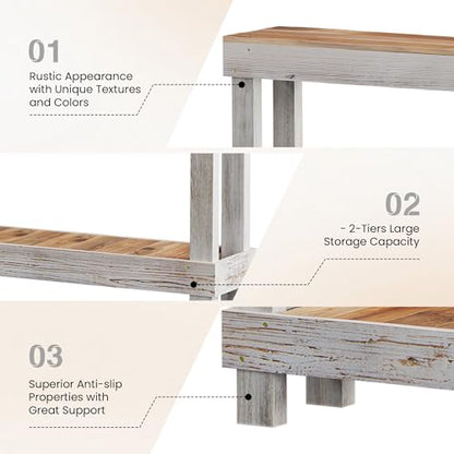 SMARTSTANDARD 60" Long Farmhouse Console Table, Solid Wood, Classic White | Console Sofa Table, Entryway Table for Hallway, Living Room, Entrance, 2 Tiers, Easy Assembly - color: Classic White, size: 60 Inch