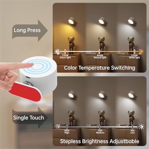 Deyagoo 2PACK LED Wall Sconce, Rechargeable Wall Light with Remote-White | 3 Colors, Dimmable, Magnetic Rotating Head, 360 Degree Rotate - color: White-B