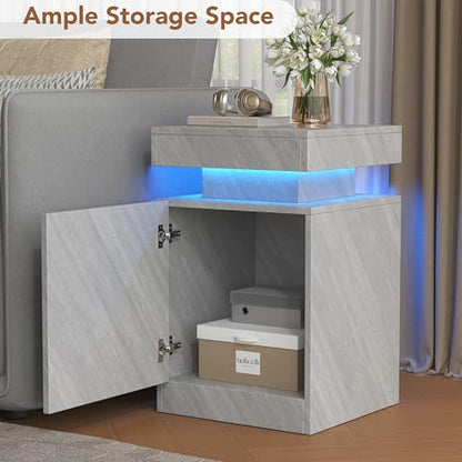 Nightstands Set 2, 15 Inches LED Night Stand Set of 2, Modern Bedside Table with LED Lights, High Gloss Surface, End Table with Storage for Bedroom, Grey - color: Grey-15"