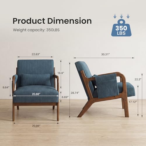 DUMOS Mid Century Modern Accent Chair, 17'' Seat Height with Side Pocket | Upholstered Small Side Chair with Waist Cushion and Wood Frame for Living Room, Bedroom, Reading Nook, Navy Blue - color: Navy Blue, size: Set of 1