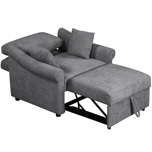 JIVOIT Convertible Sleeper Chair with Adjustable Backrest, 3-in-1 Sleeper Chair with Metal Frame, 3 in 1 Lounger Chair Turns Into Bed, Chenille Fabric Single Bed for Living Room - color: Dark Gray,315