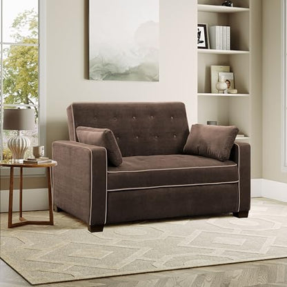 Serta Ainsley 66.5" Convertible Sleeper Loveseat, Full Size, Dreamcoil Comfort, Soft Woven Fabric, Java - color: Java, size: Full Loveseat