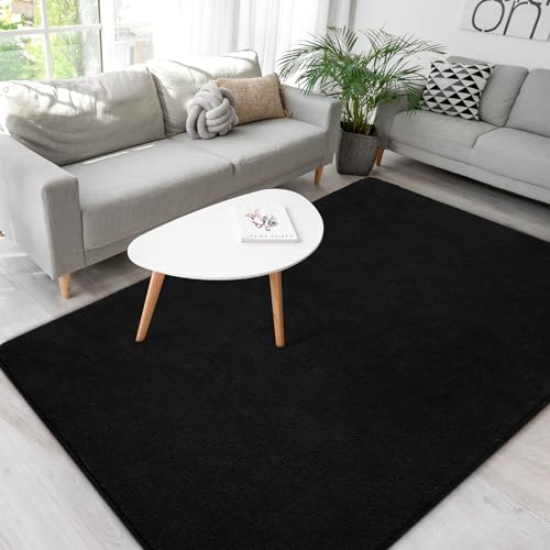 BENRON Soft Rugs for Living Room 4x6 Black, Minimalist Area Rug for Bedroom | Low Pile, Washabler Rugs for Nursery Dining Table Dorm Kids Room, Non Slip - color: Black, size: 4' x 6' (Rectangular)