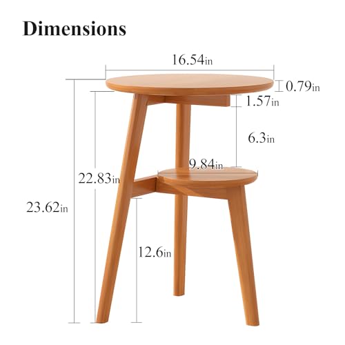 Side Table, 2-Tier Round End Tables Living Room, Mid Century Modern Side Table, Round Nightstand, Oak Accent Table, Small Round Coffee Table, 16.54" Dia.x 23.62" H(Natural) - color: Natural