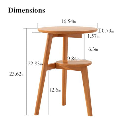 Side Table, 2-Tier Round End Tables Living Room, Mid Century Modern Side Table, Round Nightstand, Oak Accent Table, Small Round Coffee Table, 16.54" Dia.x 23.62" H(Natural) - color: Natural