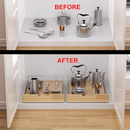 Sikarou Pull Out Cabinet Organizer 11"W x 21"D Wood and Wire Storage Shelf - size: 1-TIE 11*21 WM