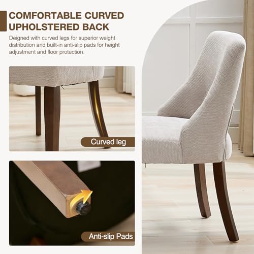 UVV Wooden Dining Chairs Set of 2, Mid Century Modern Upholstered Dining Room Chair Kitchen Chairs, Chenille Dinner Chair with Solid Wood Legs for Kitchen Dining Room, Light Grey - color: Light Grey, size: Set of 2