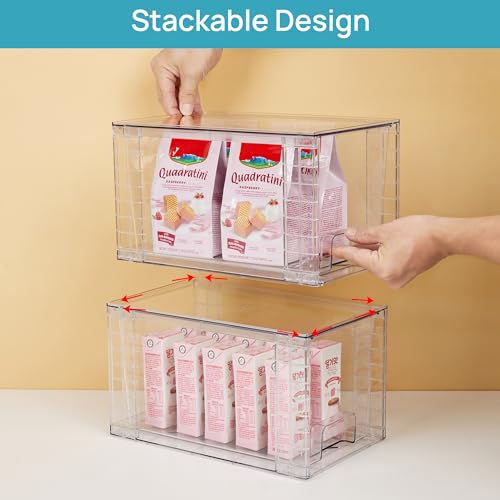 Vtopmart 4 Pack Stackable Clear Pantry Storage Drawers, Large | Large Clear Drawers with Handles. Stackable, Easy to Assemble, Non-slip and Sturdy for Pantry, Kitchen, Cabinet & Bathroom. - size: 2Pack 7"H