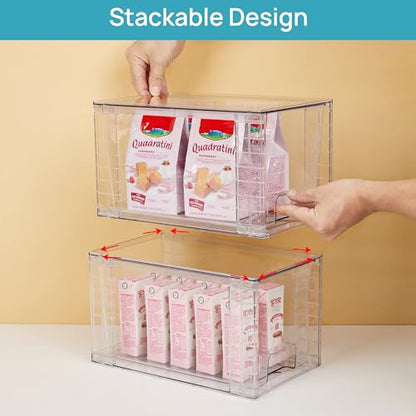 Vtopmart 4 Pack Stackable Clear Pantry Storage Drawers, Large | Large Clear Drawers with Handles. Stackable, Easy to Assemble, Non-slip and Sturdy for Pantry, Kitchen, Cabinet & Bathroom. - size: 2Pack 7"H