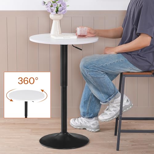 HOOBRO Bar Table, Height-Adjustable Round Pub Table 27-35.4 Inches with Sturdy Base, Modern Style, Easy to Assemble, Suitable for Small Space, White BW58BT01G1 - color: White