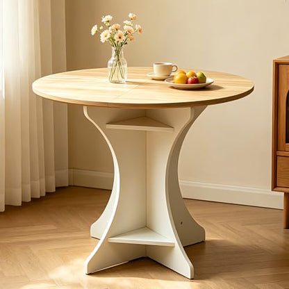 Lightdot 40" Round Dining Table Modern Circle Farmhouse Kitchen Table for 4 People Small Space Dining Room Table for Dining Room/Kitchen/Living Room-Walnut Wood Top & Pedestal Base - color: Walnut