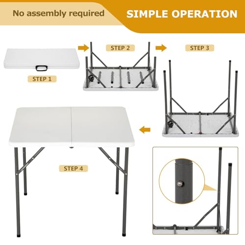 34" Folding Card Table, Heavy Duty Plastic Square Table - Portable Fold-in-Half w/Handle & Lock for Camping, BBQ, Party, Events - size: 34‘’ Square