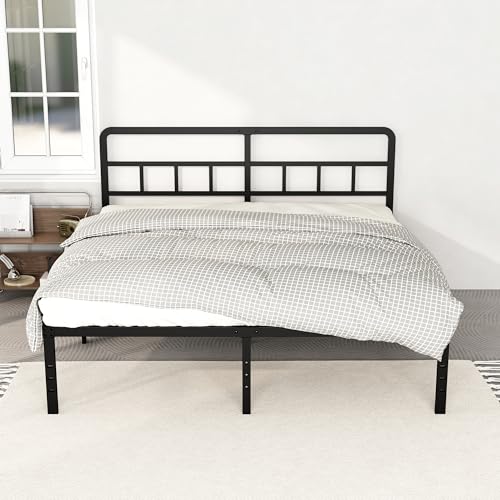 DiaOutro 18 Inch King Bed Frame with Headboard Metal Platform, Black | Heavy Duty Bed For Kids Adults, Steel Slat Supports No Box Spring Needed, Easy Assembly, Noise Free - size: King, style: 18 Inch