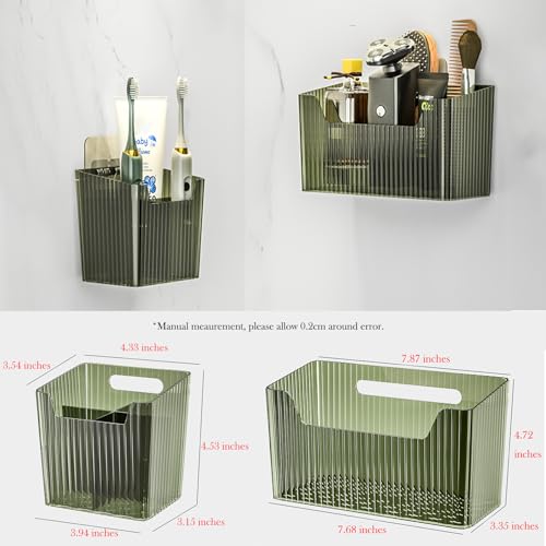 Lae Nuvole 2Pcs Storage Organizer Bins, Wall Shower Toothbrush Caddy, Clear | with Dividers & 4 Adhesive Pads, No Drill, Renter Friendly, BPA-Free PET, Fits Bathroom, Apartment, RVs, Cabinet/Pantry Door - color: Clear-4.33x3.54x4.53in