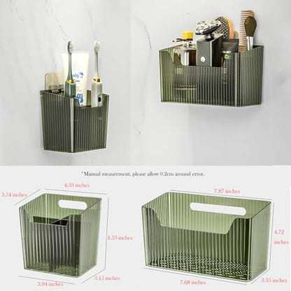 Lae Nuvole 2Pcs Storage Organizer Bins, Wall Shower Toothbrush Caddy, Clear | with Dividers & 4 Adhesive Pads, No Drill, Renter Friendly, BPA-Free PET, Fits Bathroom, Apartment, RVs, Cabinet/Pantry Door - color: Clear-4.33x3.54x4.53in
