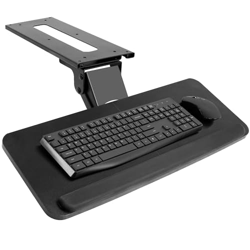 VIVO Adjustable Computer Keyboard & Mouse Platform Tray Ergonomic Under Table Desk Mount Drawer Underdesk Shelf (MOUNT-KB03B) | Adjustable Computer Keyboard and Mouse Platform, Ergonomic Under Table Desk Mount Drawer, Full Swivel - color: Black
