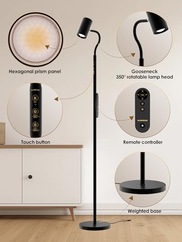 17W LED Reading Floor Lamp with Remote, 67" Dimmable Standing Lamp | Dual-Side Reading Light & Mood Light, 4 Color Temps 7 Brightness, Touch & Remote Control, Adjustable Gooseneck, Task lamp - style: 2-in-1 Lamp (H2)
