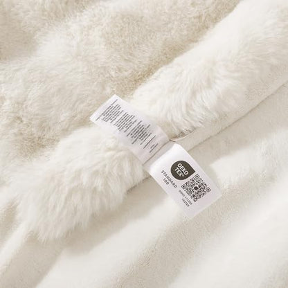 Faux Fur Throw Blanket, Ultra Soft Fuzzy Plush Bubble Blanket for Couch, Bed & Living Room, 60"x80", Cream White - color: Cream White, size: 60" x 80"