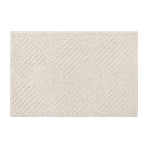 2x3 Bedroom Runner, Soft Beige Geometric Fluffy Hallway Mat | Washable Modern Hall Floor Rug, Non Slip Shaggy Boho Indoor Accent Kitchen Throw Carpet for Laundry, Entyway and Bathroom - size: 2' x 3' (Runner)