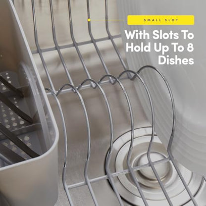 Dish Drying Rack & Cutlery Holder 2 Piece Set - Compact Sink-Fitting Dish Drainer with Rubberized Undercoating, Space-Saving Kitchen Organizer for Plates, Cups, Bowls & Utensils in Sink, Silver - color: Silver