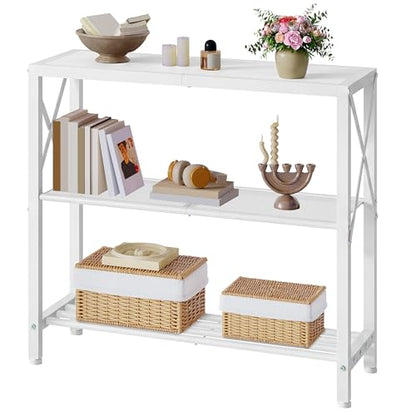 Hoctieon Industrial Console Table, 3 Tier Entryway Table, Metal Frame, Sofa Table with Shelf, Hallway Table, Entrance Table for Entryway, Living Room, Foyer, Hallway, White - color: White, size: 1 Pack