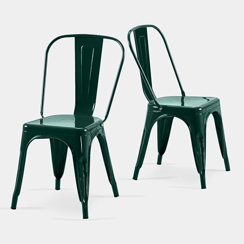 AC Pacific 18 Inch Seat Height Industrial Metal Dining Chairs, Stackable Kitchen or Bar Seat, Durable Modern Design, Versatile Accent Furniture, Set of 2, Dark Green - color: Dark Green, size: Set of 2