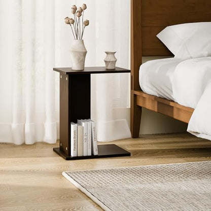 RECCI Solid Bamboo C-Shaped End Table Set of 2 for Couch and Sofa, Sustainable Mid-Century Modern Wood Side Table for Living Room or Bedroom, Easy Assembly C Table Nightstand (Espresso Brown) - color: Espresso Brown
