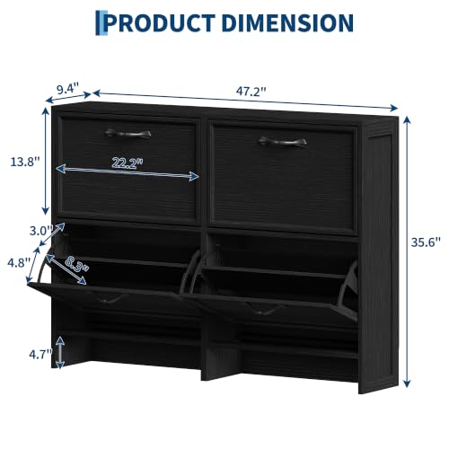 Garvee Shoe Cabinet with 4 Flip Drawers, Narrow Shoe Storage Cabinet with Adjustable Shelf, Hidden Shoes Rack with Anti-Tipping Kit, Freestanding Shoes Rack for Entryway Hallway, Embossed Black - color: Black, size: 4 Drawers
