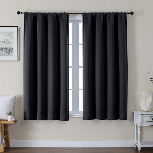 Gwine Black Blackout Curtains for Bedroom 54 Inch Length - Thermal Insulated Light Blocking Window Curtain Panels, Solid Room Darkening Drapes for Living Room, 2 Panels, Each W40 x L54 - color: Black, size: 40"W x 54"L (Pack of 2)