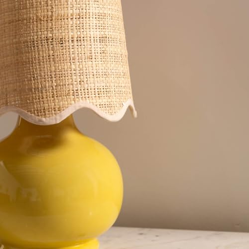 Benton Ceramic Table Lamp with Fabric Shade – 13" Bedside Accent Lamp for Bedroom, Living Room & Nightstand (Yellow) - color: Yellow