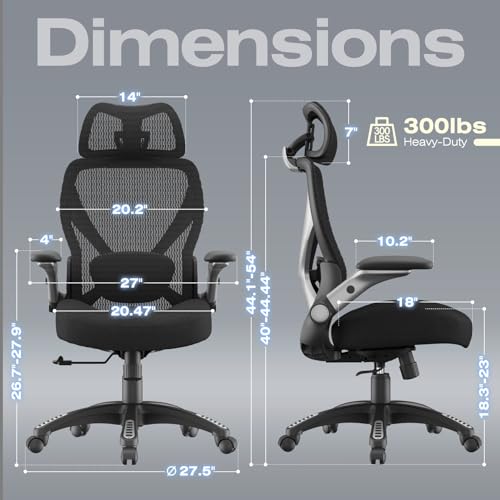X100 Ergonomic Mesh Office Chair, Big and Tall Home Desk Chair with 5D Flip-Up Arms, Adjustable 3D Lumbar Support, Gaming & Executive Computer Chair