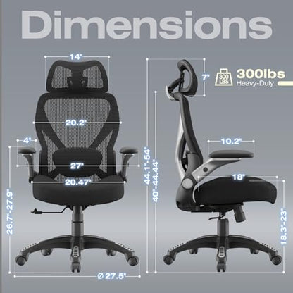 X100 Ergonomic Mesh Office Chair, Big and Tall Home Desk Chair with 5D Flip-Up Arms, Adjustable 3D Lumbar Support, Gaming & Executive Computer Chair