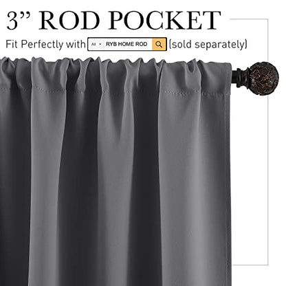 RYB HOME Kitchen Blackout Curtains Over Sink 36 inch Length, Rod Pocket | Summer Light UV Blocking,, Energy Efficient, Cabinet Shelf Cupboard Blinds Shades Window Coverings, W29 x L36, Grey, 2 Panels - color: Grey, size: 29"W x 36"L (Pack of 2)