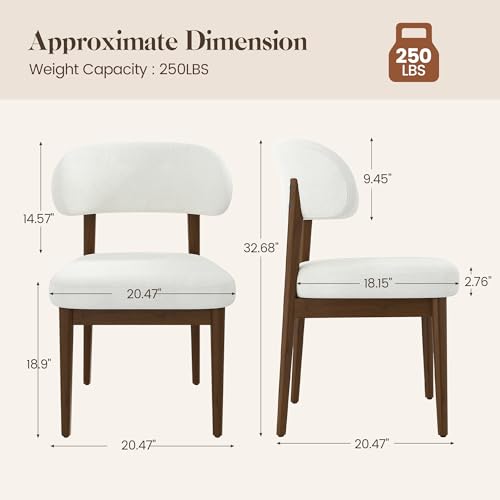 Wooden Dining Room Chairs Set of 2, Modern Upholstered Velvet Kitchen Chairs with Ergonomic Curved Back, Farmhouse Dining Side Chair with Solid Wood Frame for Kitchen Room, Cream - color: Cream