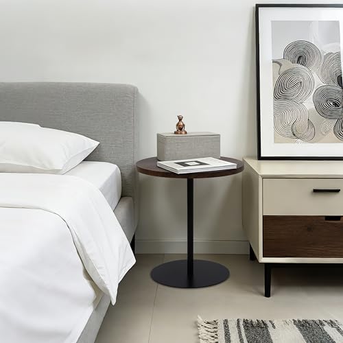 Concentric Circle Side Table Set of 2, Metal Pedestal | Nesting round tables, MDF concentric-pattern tops, metal pedestal bases, walnut brown & black