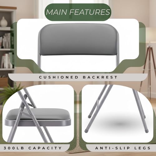 Pack of 2 (Fabric/Vinyl) Steel Frame Metal Foam Padded Folding Chairs (Black, Gray, White) (2-Pack - Vinyl Gray) - color: 2-pack - Vinyl Gray