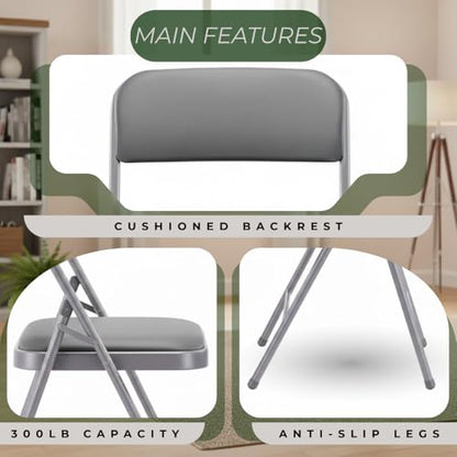 Pack of 2 (Fabric/Vinyl) Steel Frame Metal Foam Padded Folding Chairs (Black, Gray, White) (2-Pack - Vinyl Gray) - color: 2-pack - Vinyl Gray