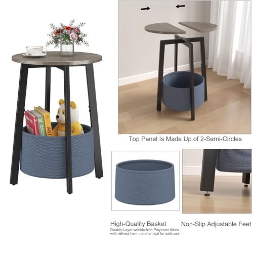 sthmec Small Round Side End Table with Cloth Storage Basket, Round Bedside Sofa Couch Coffee Tables for Small Places with Metal Frame, Modern Nighstands for Living Room Bedroom, Grey - color: Grey